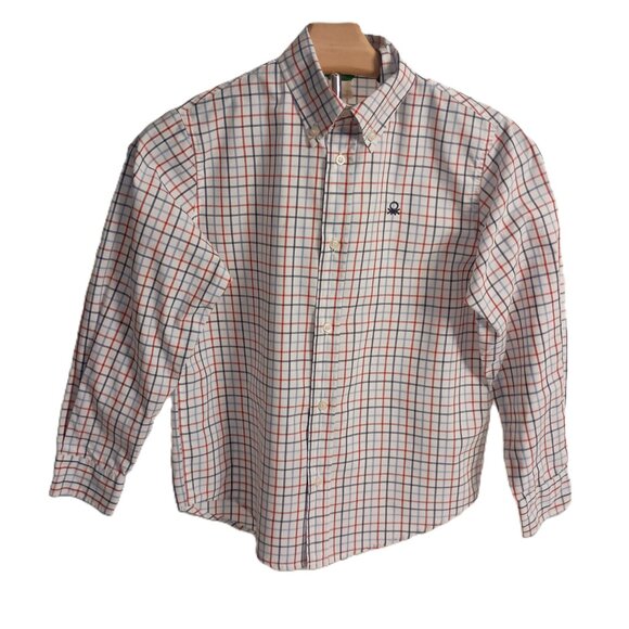 United Colors of Benetton Boys White Red Blue Button Down Shirt Size M 8 EUC - Picture 2 of 14